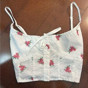 Floral Button-Up White Crop Top